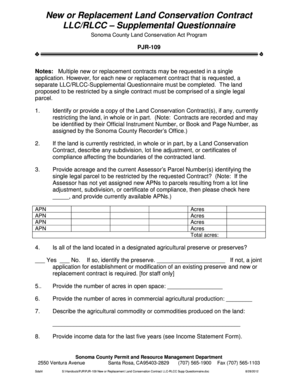 PJR 109 New or Replacement Land Conservation Contract LLCRLCC Supplemental Questionnaire PJR 109 New or Replacement Land Conserv  Form