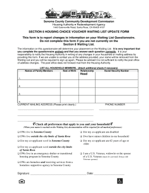 Sonoma County Section 8 Waitlist Check  Form