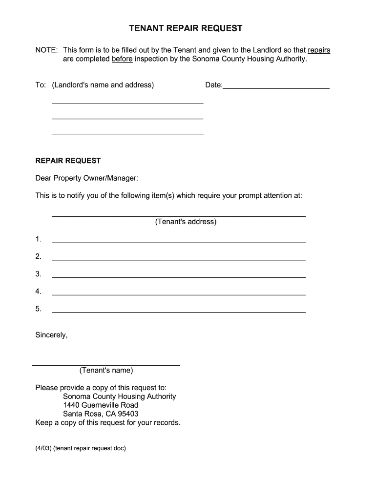 Tenant Repair Request Form
