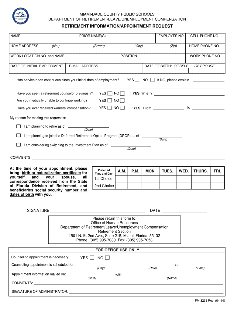  Printing TFORMS30003268 FRP  Retirement Office  Miami Dade 2014