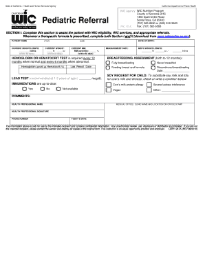 Wic Pediatric Referral Form