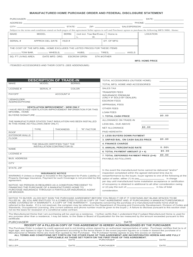 502d Purchase Order with Full Disclosure Car Dealerships  Form