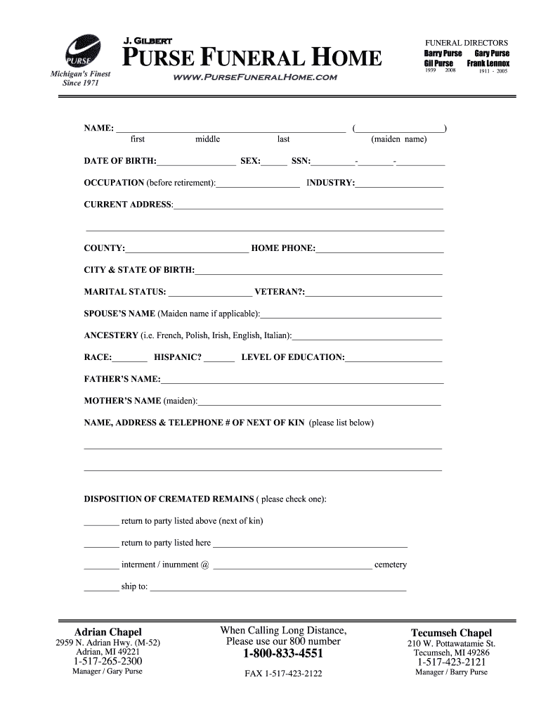 Funeral Home Death Certificate  Form