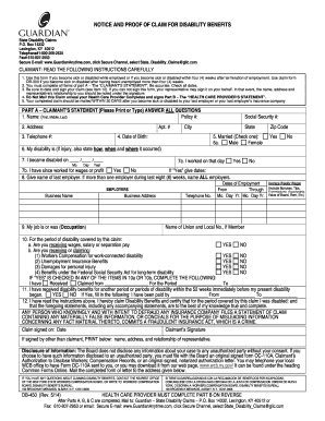  Disability Benefits Law Claim Form DB450 Guardian Life 2014-2024