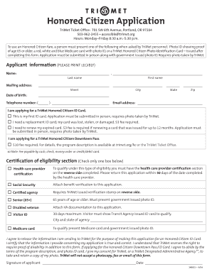 Honored Citizen Application  Form