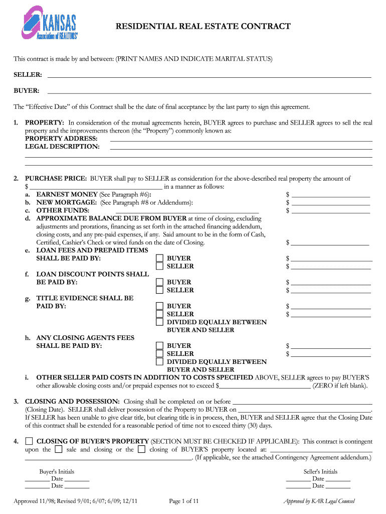  Kansas Real Estate Contract 2011-2024