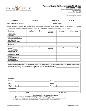 Famu Recommendation Letter  Form