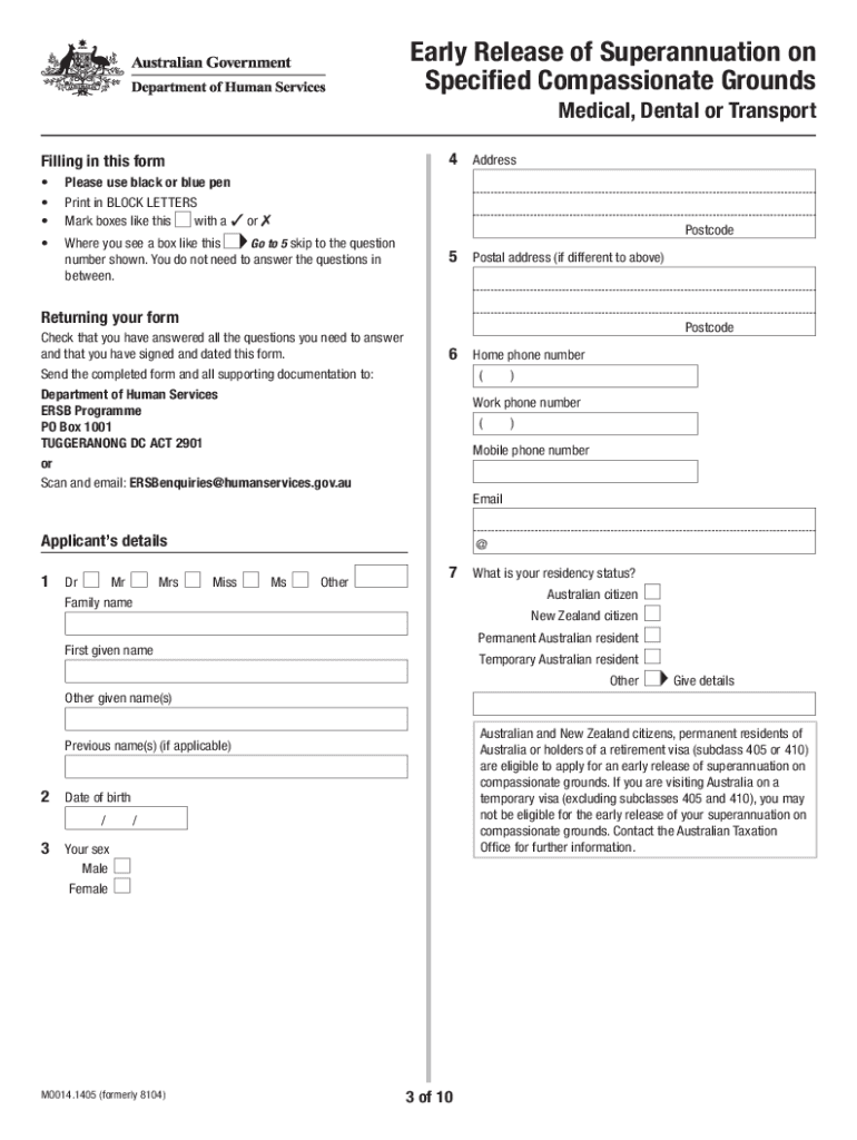 Application for Compassionate Release of Superannuation Form