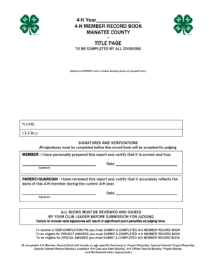 Record Book Title Page &amp; Overall Story Manatee County Extension Manatee Ifas Ufl  Form