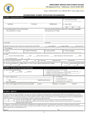 J 1 Student Application PDF Tallahassee Community College  Form