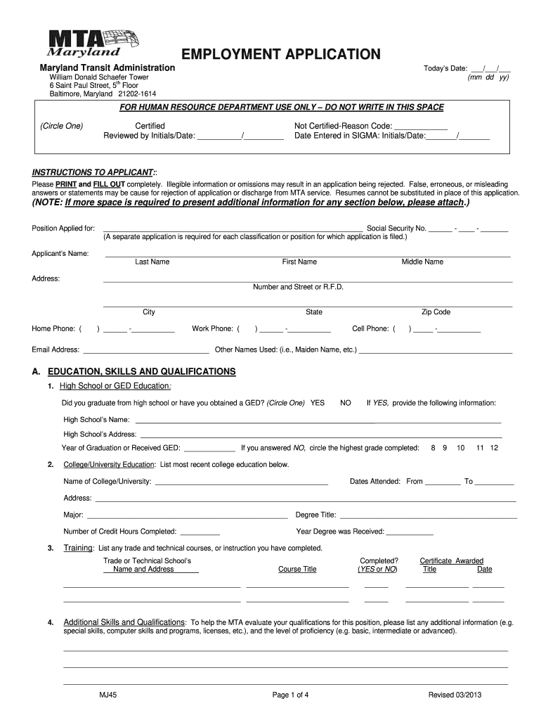 Mj 45 Application Maryland 2013-2024