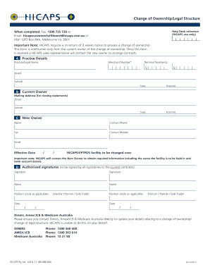 Hicaps Change of Ownership  Form