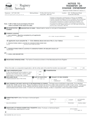 Notice to Transfer or Change Ownership Form