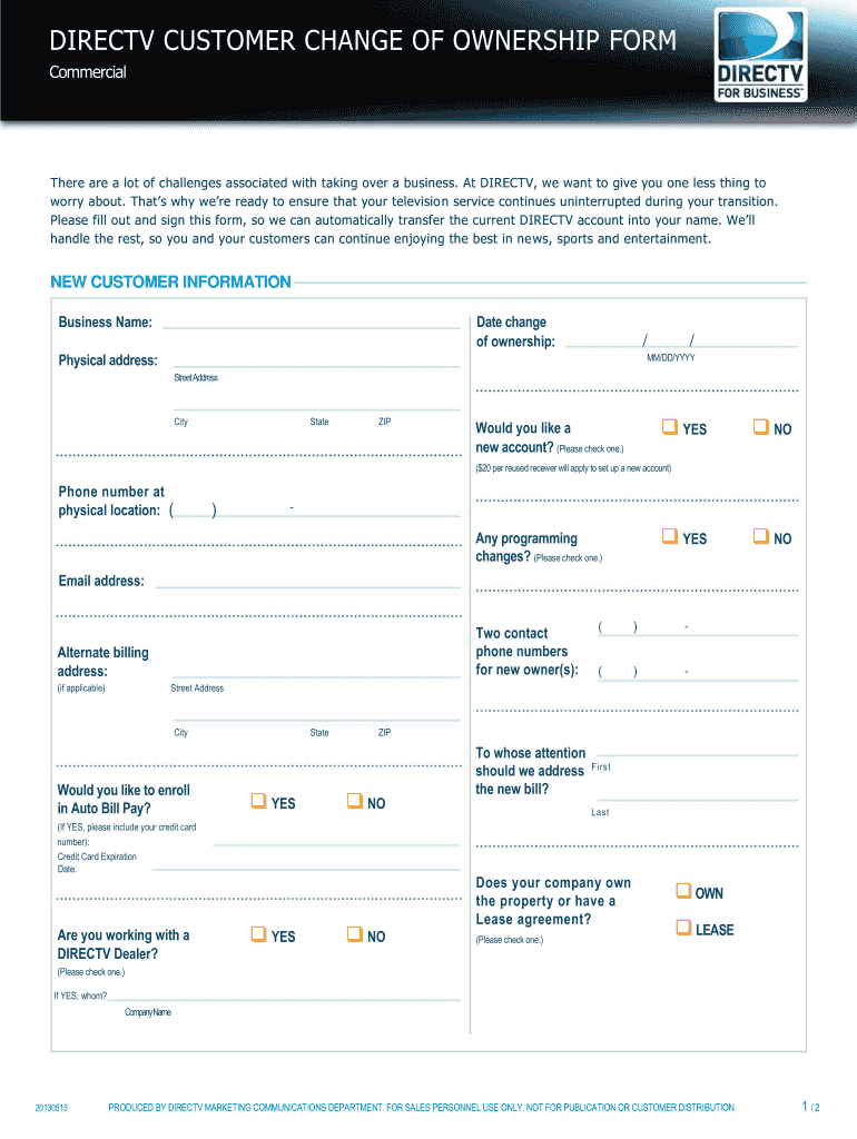  Directv Change of Ownership Form 2013