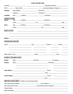 Clergy Record Template  Form