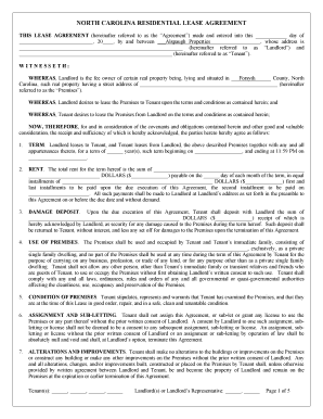North Carolina Residential Lease Agreement Form Wikiforms