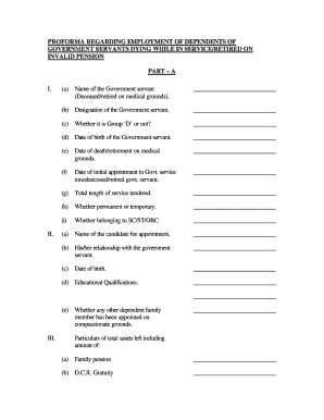 Proforma Regarding Employment of Dependents West Bengal