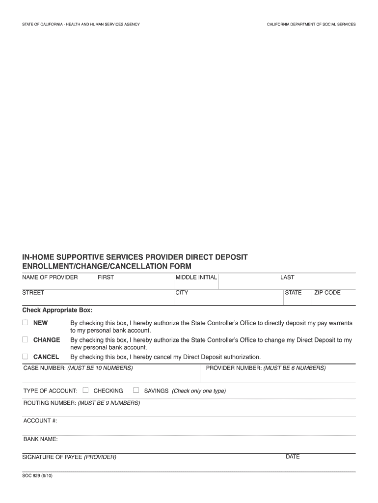  Direct Deposit Form SOC 829 StanLink2Care Stanlink2care 2010