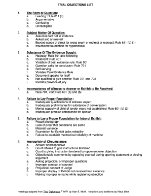 Trial Objections Cheat Sheet  Form