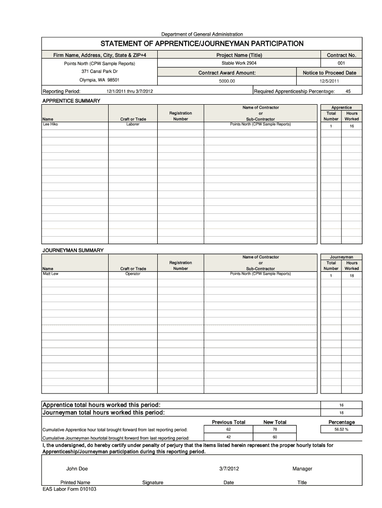 Tement of Apprentice Journeyman Participation  Form