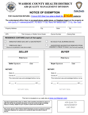Washoe County Heatlth Notice of Exemption  Form
