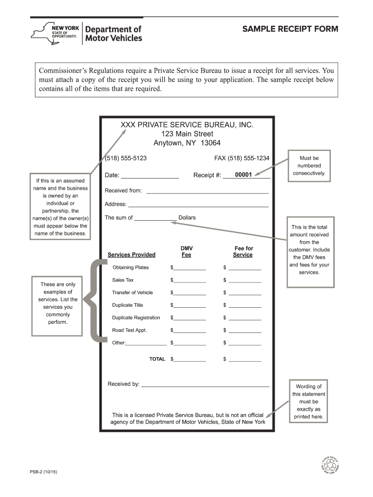 Sample Receipt Form PSB 2 New York State DMV Dmv Ny