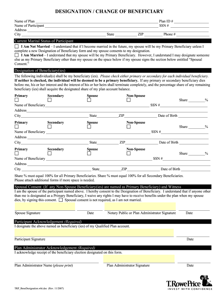 TRPBeneDesignation Wbi DOC  Form