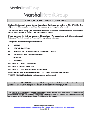 VENDOR COMPLIANCE GUIDELINES Marshall Retail Group  Form
