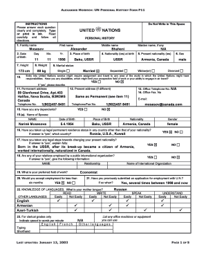 Personal History Profile Example  Form