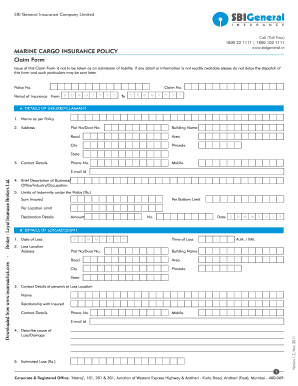 Blank Proof of Loss Form Insurance Cargo