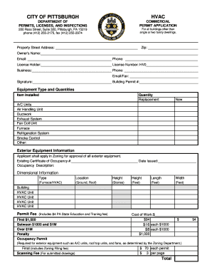 BUREAU of BUILDING INSPECTION HVAC PERMIT APPLICATION Apps Pittsburghpa  Form