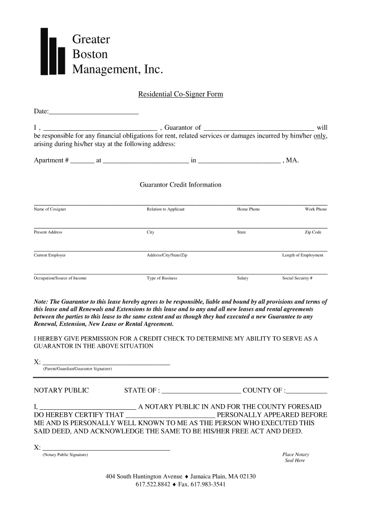 Get and Sign 2 GBM Co Signer Form  Greater Boston Management, Inc