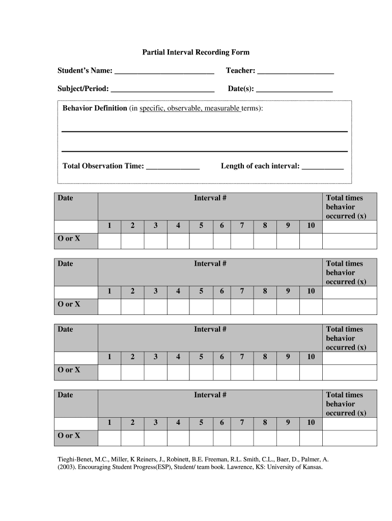 Interval Recording Form