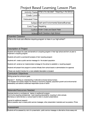 Project Based Learning Lesson Plan Example PDF  Form