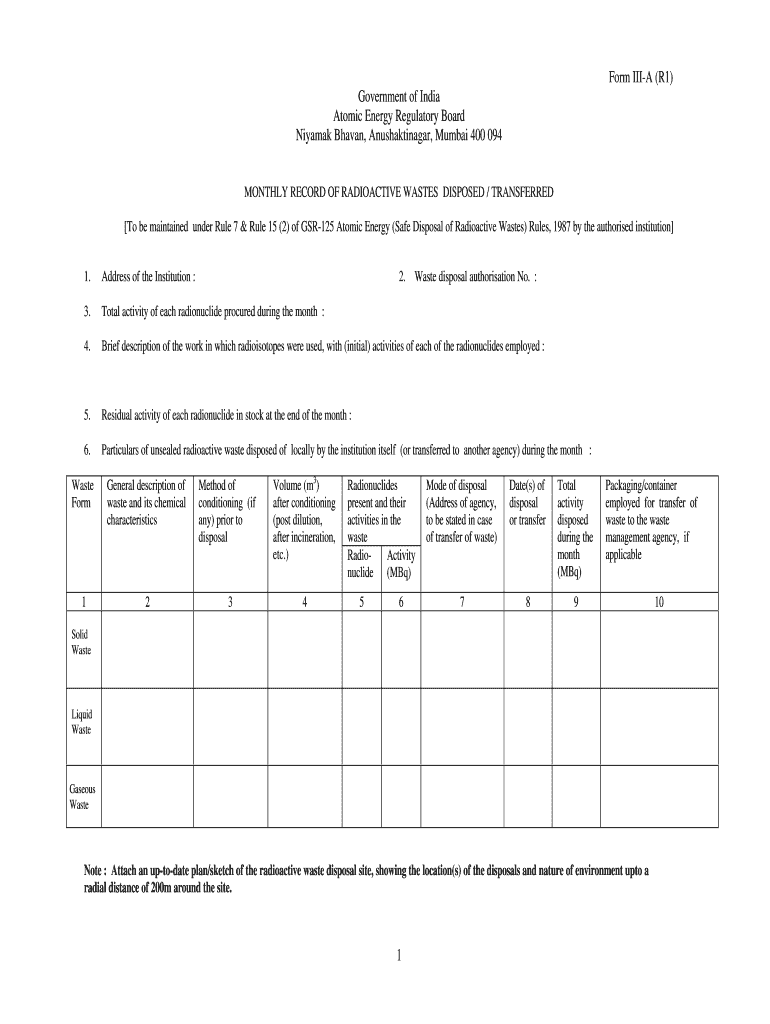 1 Form III a R1 Government of India Atomic Energy Regulatory Aerb Gov