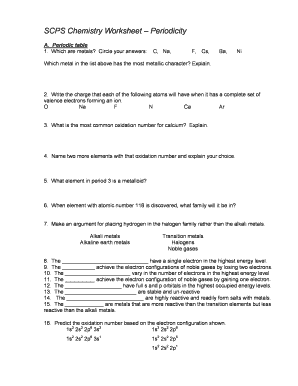 Periodicity Chemistry Worksheet  Form