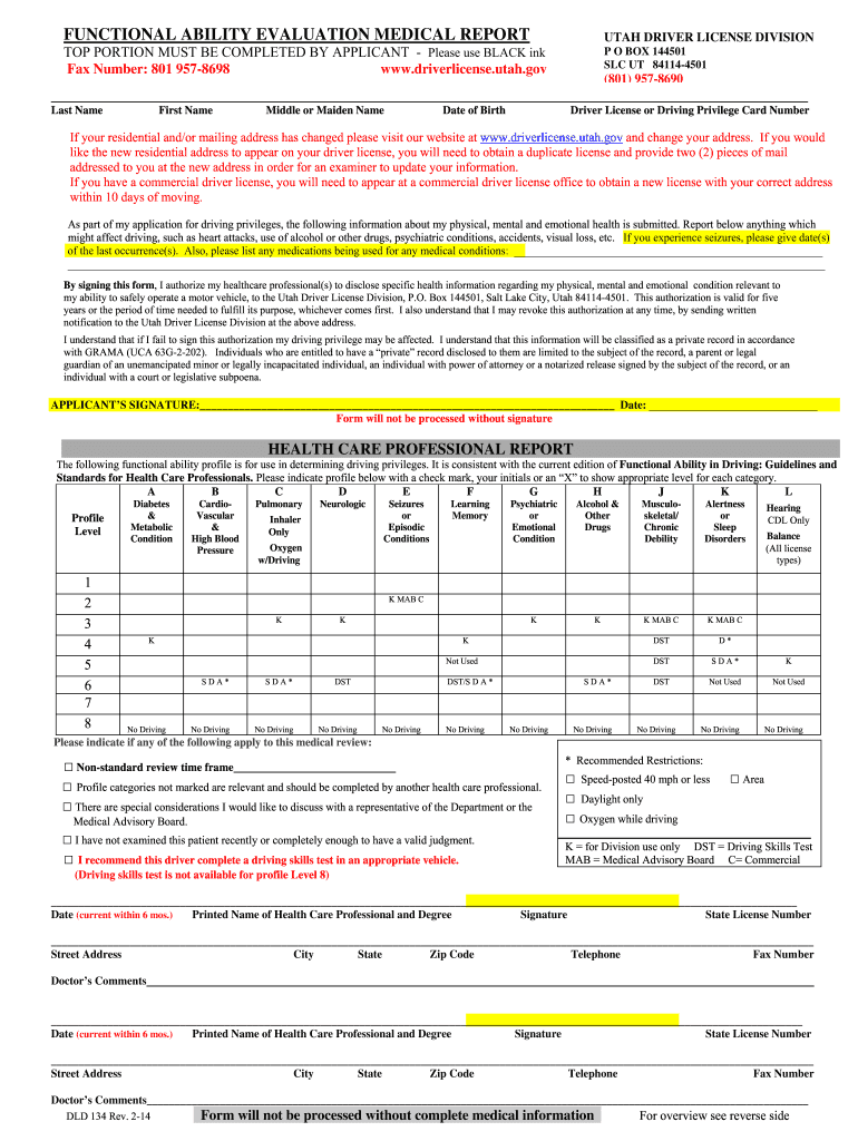 FUNCTIONAL ABILITY EVALUATION MEDICAL REPORT UTAH  Publicsafety Utah  Form