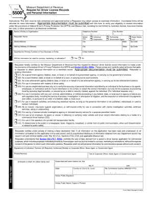 Form 5500 Request for Driver License Records and Dor Mo