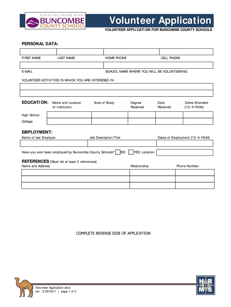  Buncombe County Schools Volunteer Form 2011-2024