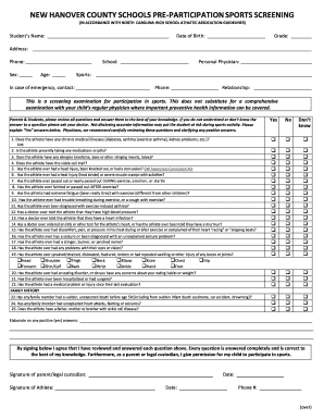 NEW HANOVER COUNTY SCHOOLS PRE PARTICIPATION SPORTS SCREENING  Form