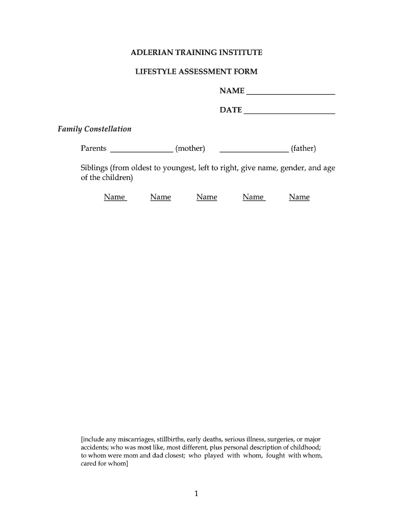 Adlerian Lifestyle Assessment  Form