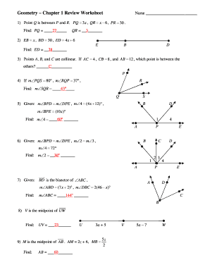 Geometry Chapter 1 Worksheet Answers  Form