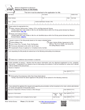 DOR 5105 Request for Waiver of Title Penalty Missouri Dor Mo  Form