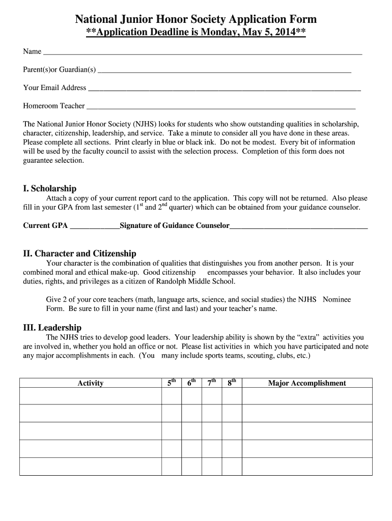 Njhs Application Form