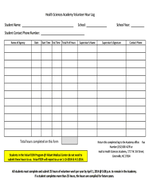 Health Science Academy Volunteer Log  Form