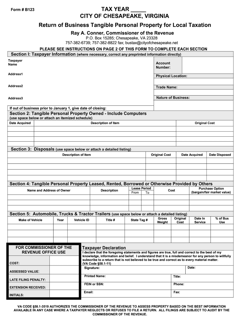 Form # B123 TAX YEAR CITY of CHESAPEAKE, VIRGINIA Return of    Cityofchesapeake