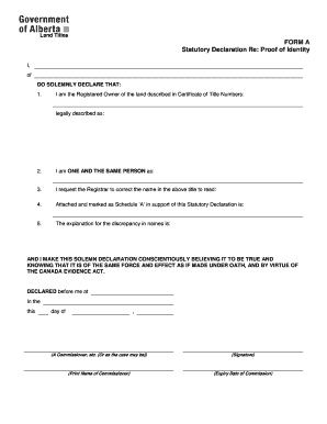 Statutory Declaration Proof of Identity Template  Form