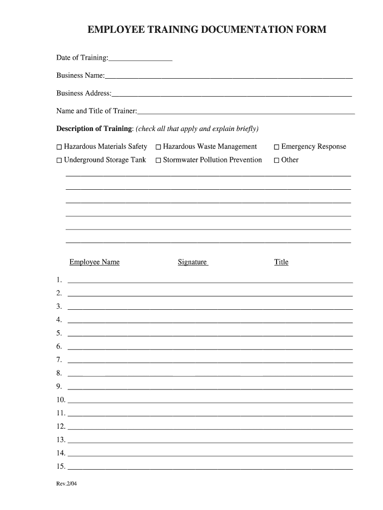 Employee Training Documentation Form Smchealth 2004