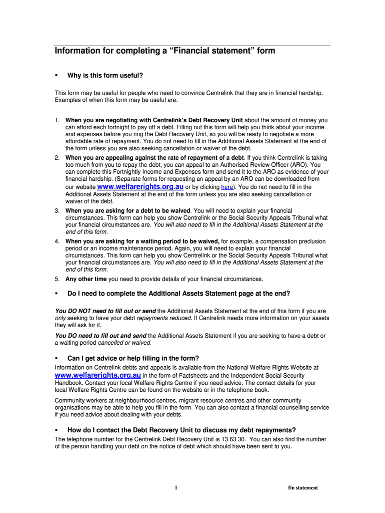 Financial Statement Form  National Welfare Rights Network