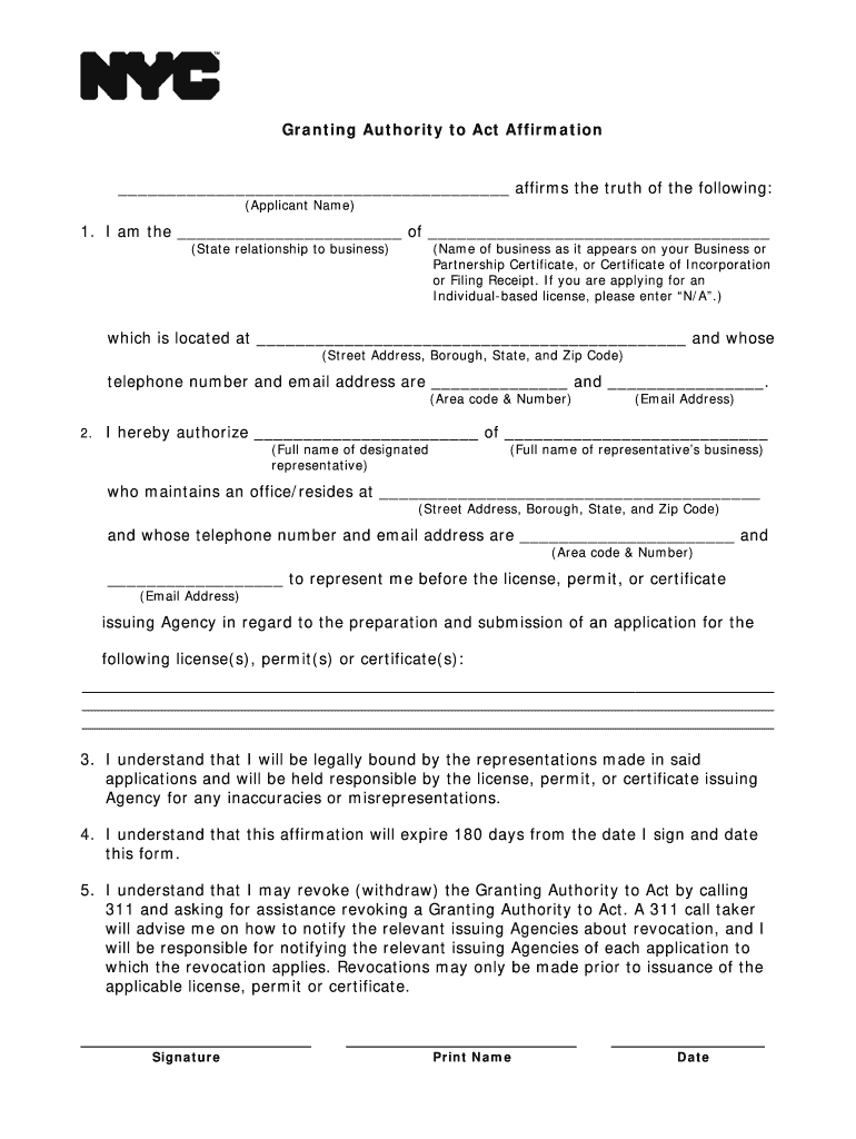 Granting Authority to Act Affirmation  Form
